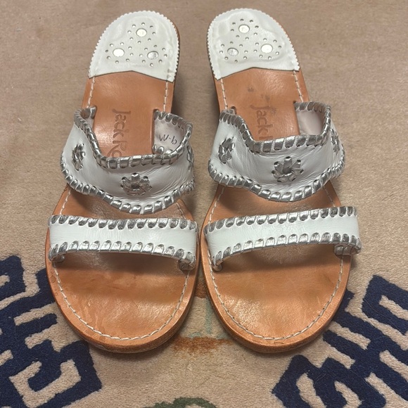 Jack Rogers Shoes - Jack Rogers White and Silver Sandals with Braided Straps